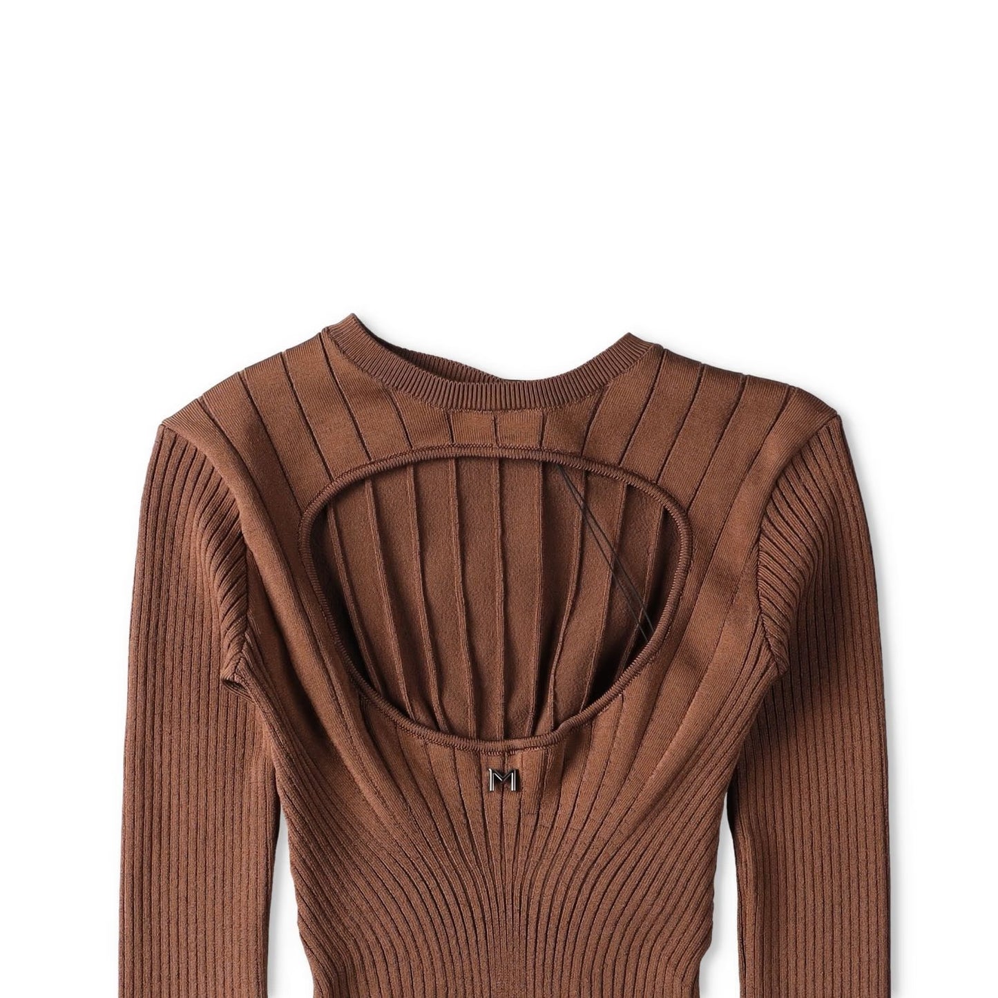 MUGLER Womens Top T-Shirt Low Neck Cropped Long Sleeve Brown Size S RRP 60 — View 3