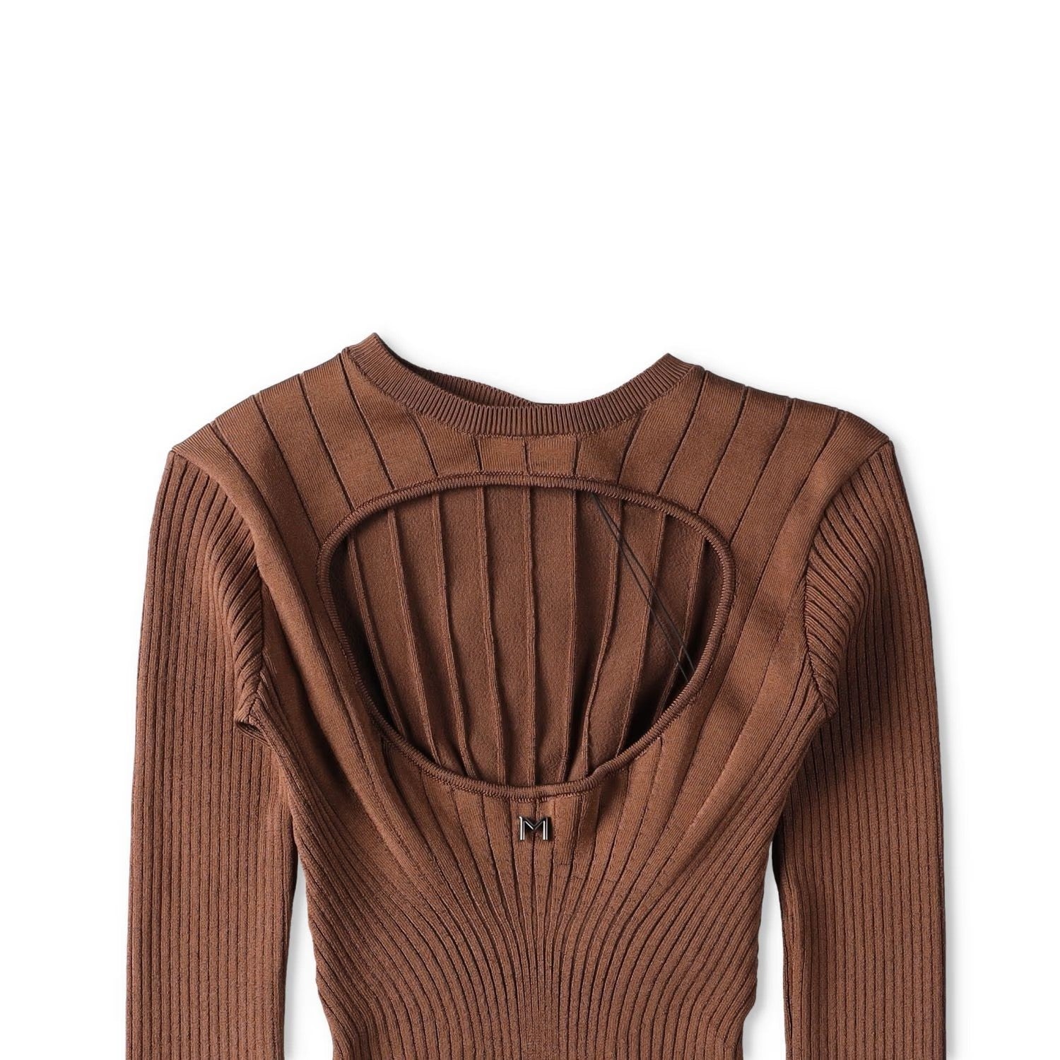 MUGLER Womens Top T-Shirt Low Neck Cropped Long Sleeve Brown Size S RRP 60 — View 3