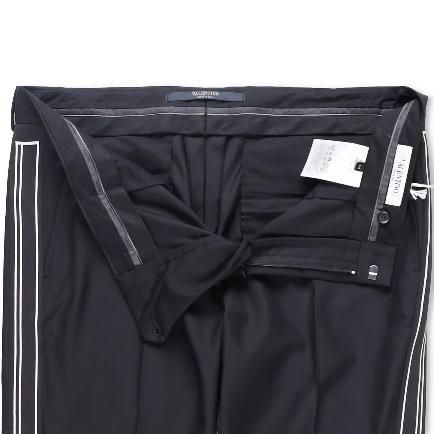 VALENTINO Mens Chino Trousers Black Wool Blend White Striped Size 54 RRP 385 — View 7
