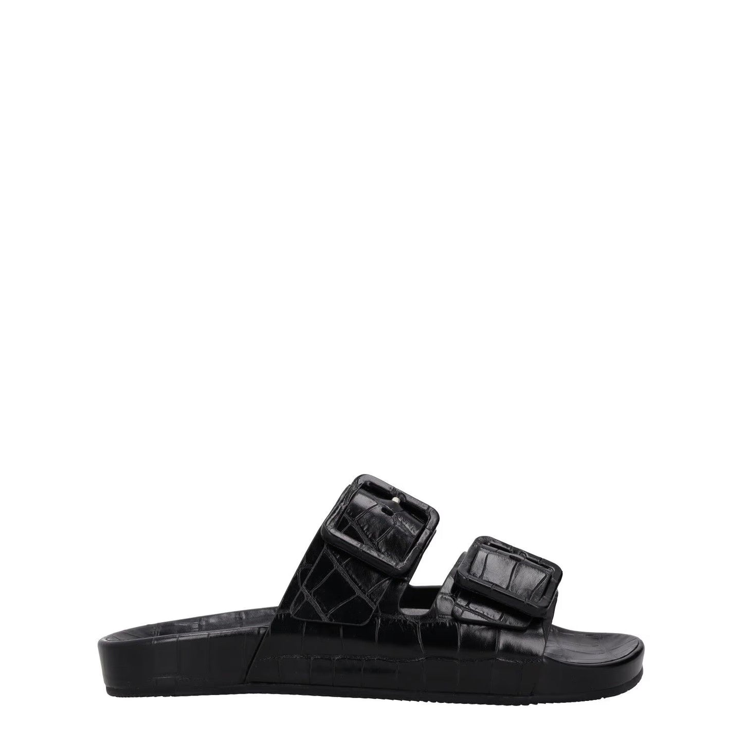 BALENCIAGA Womens Slider Sandals Buckle Comfort Black Leather UK 7 RRP 490