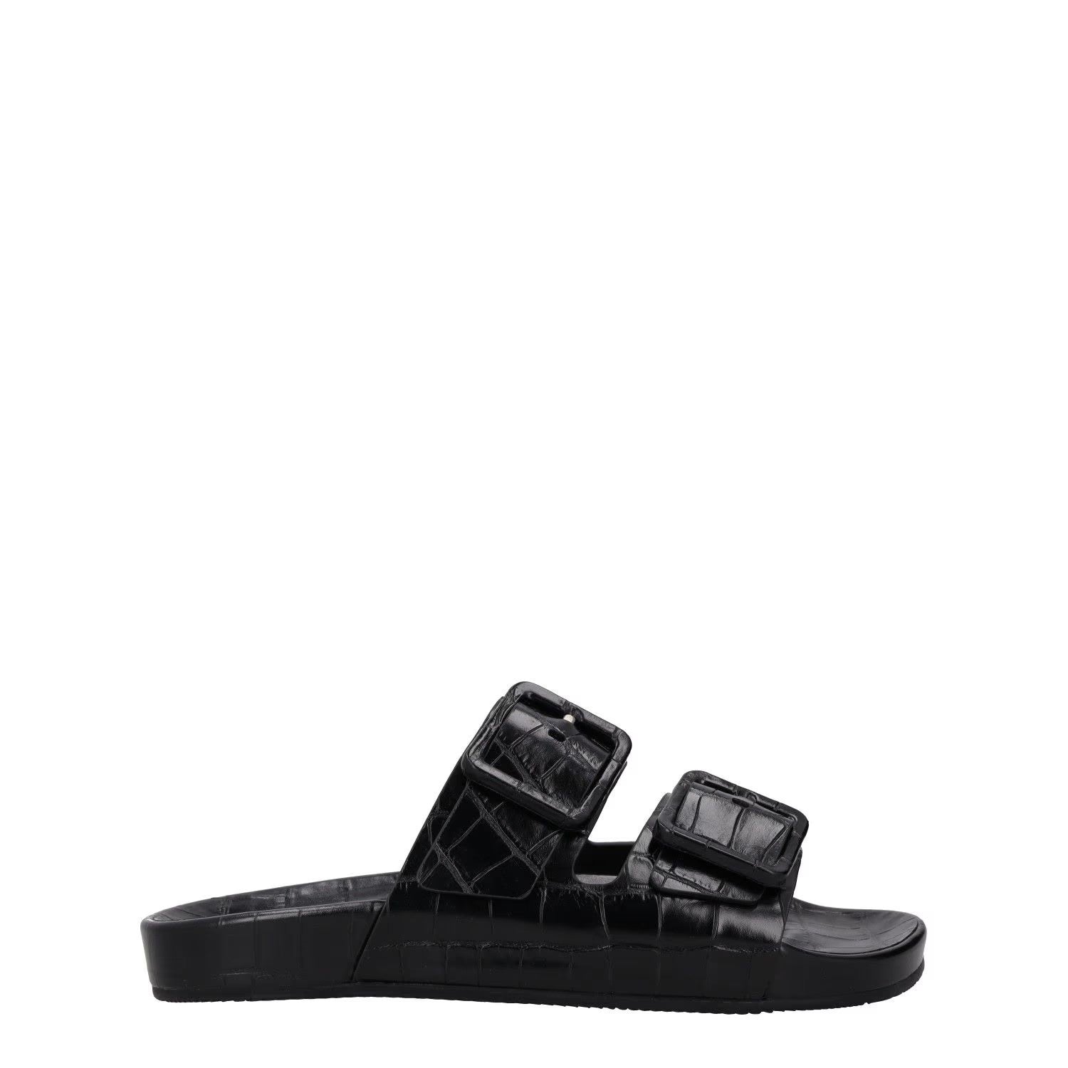 BALENCIAGA Womens Slider Sandals Buckle Comfort Black Leather UK 7 RRP 490