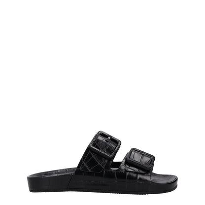 BALENCIAGA Womens Slider Sandals Buckle Comfort Black Leather UK 7 RRP 490