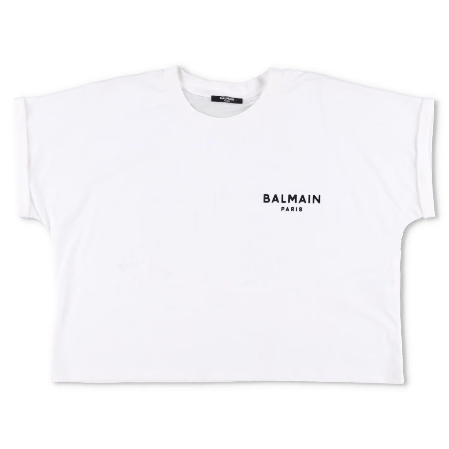 BALMAIN Womens Cropped T-Shirt Cotton Short Sleeve White Logo Size M RRP 350