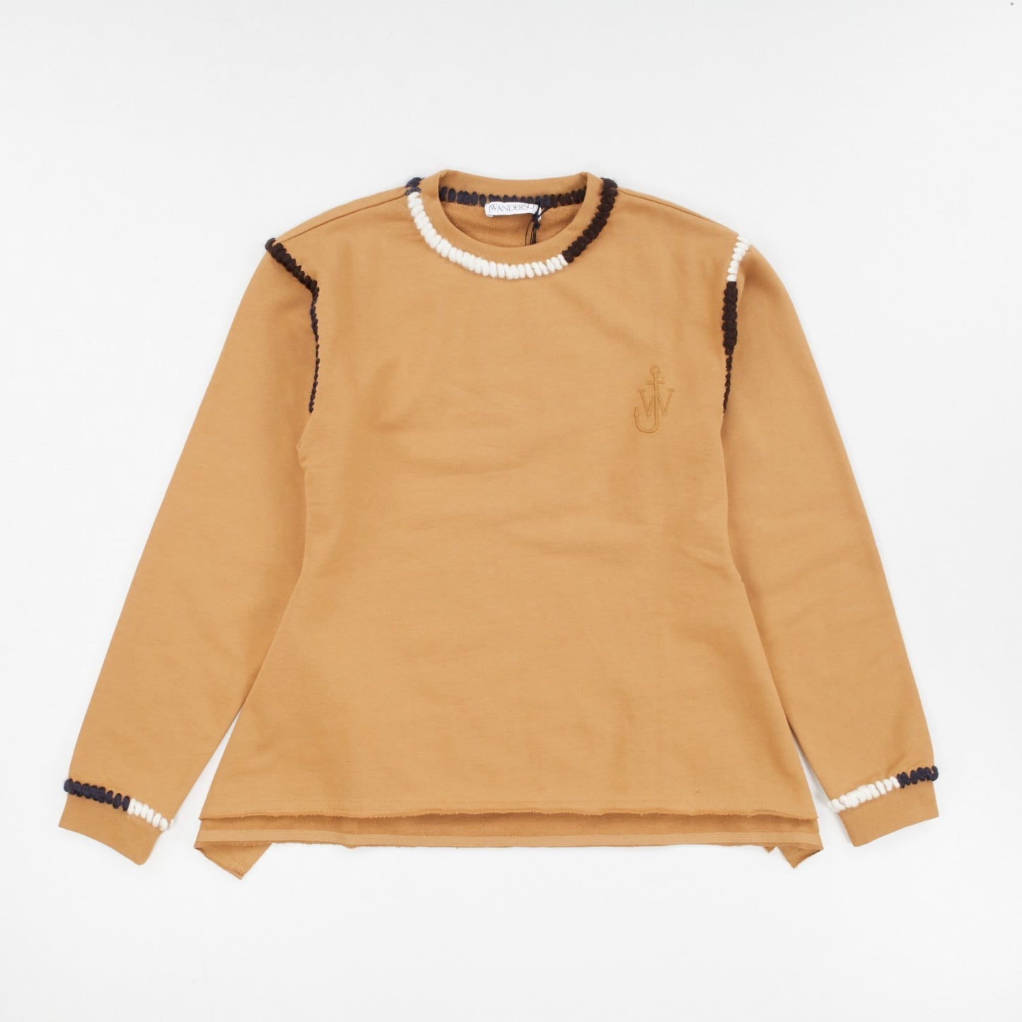 JW ANDERSON Asymmetric Contrast Stitch Crew Sweat Cotton Womens Tobbaco M RRP245