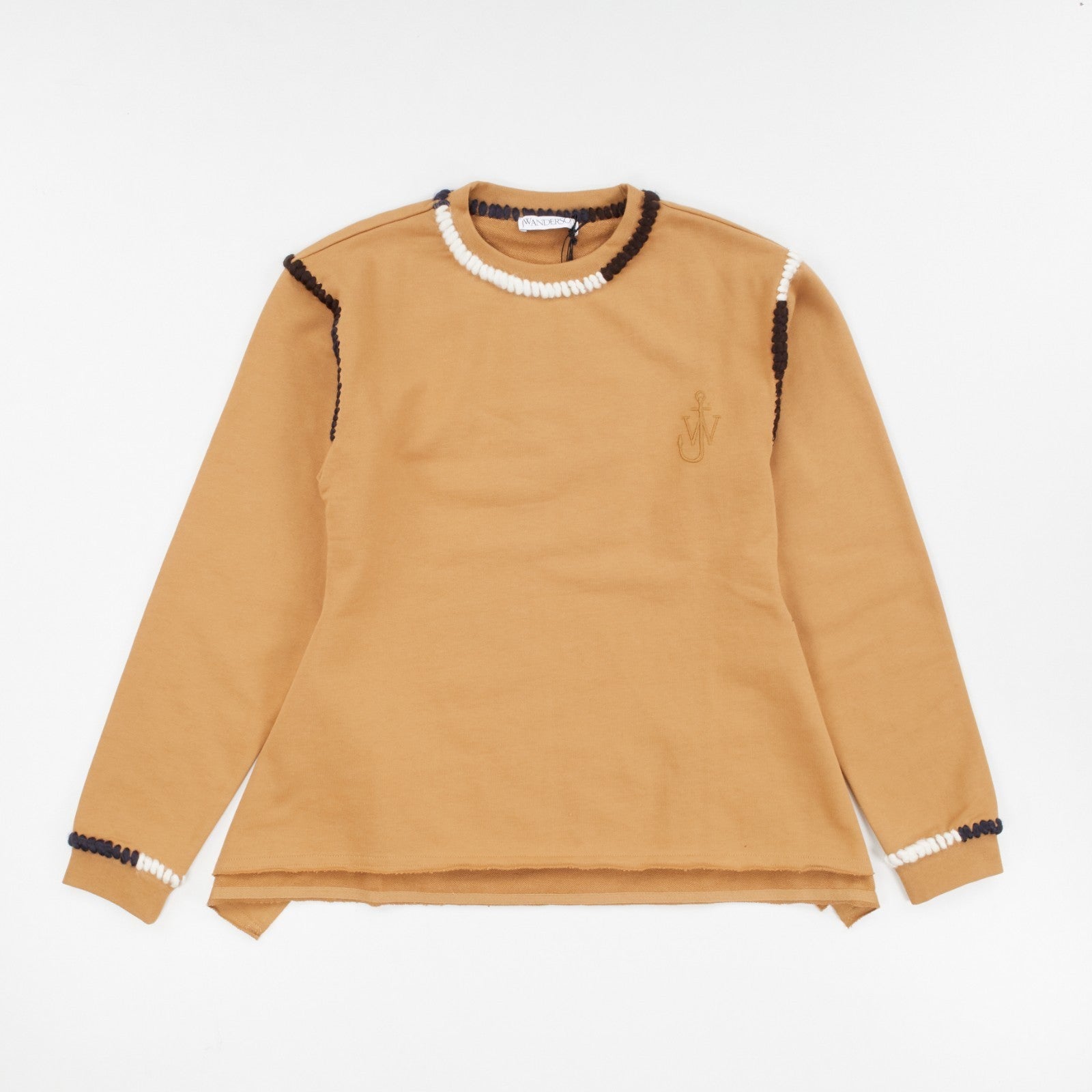 JW ANDERSON Asymmetric Contrast Stitch Crew Sweat Cotton Womens Tobbaco M RRP245