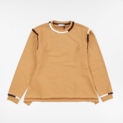 JW ANDERSON Asymmetric Contrast Stitch Crew Sweat Cotton Womens Tobbaco M RRP245