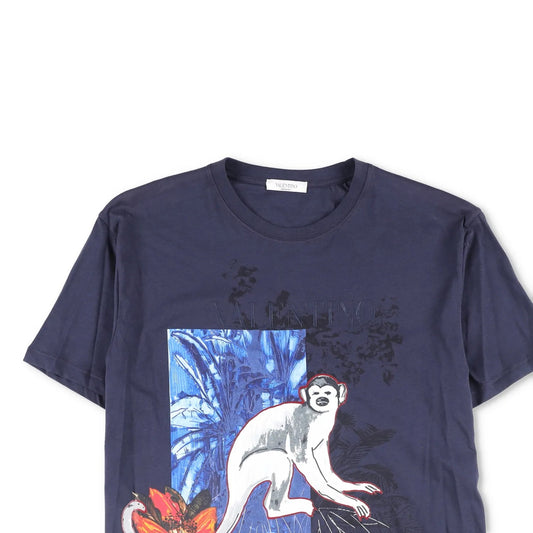 VALENTINO Mens T-Shirt Cotton Blue Crew Neck Front Print Short Sleeve L RRP 250 — View 2