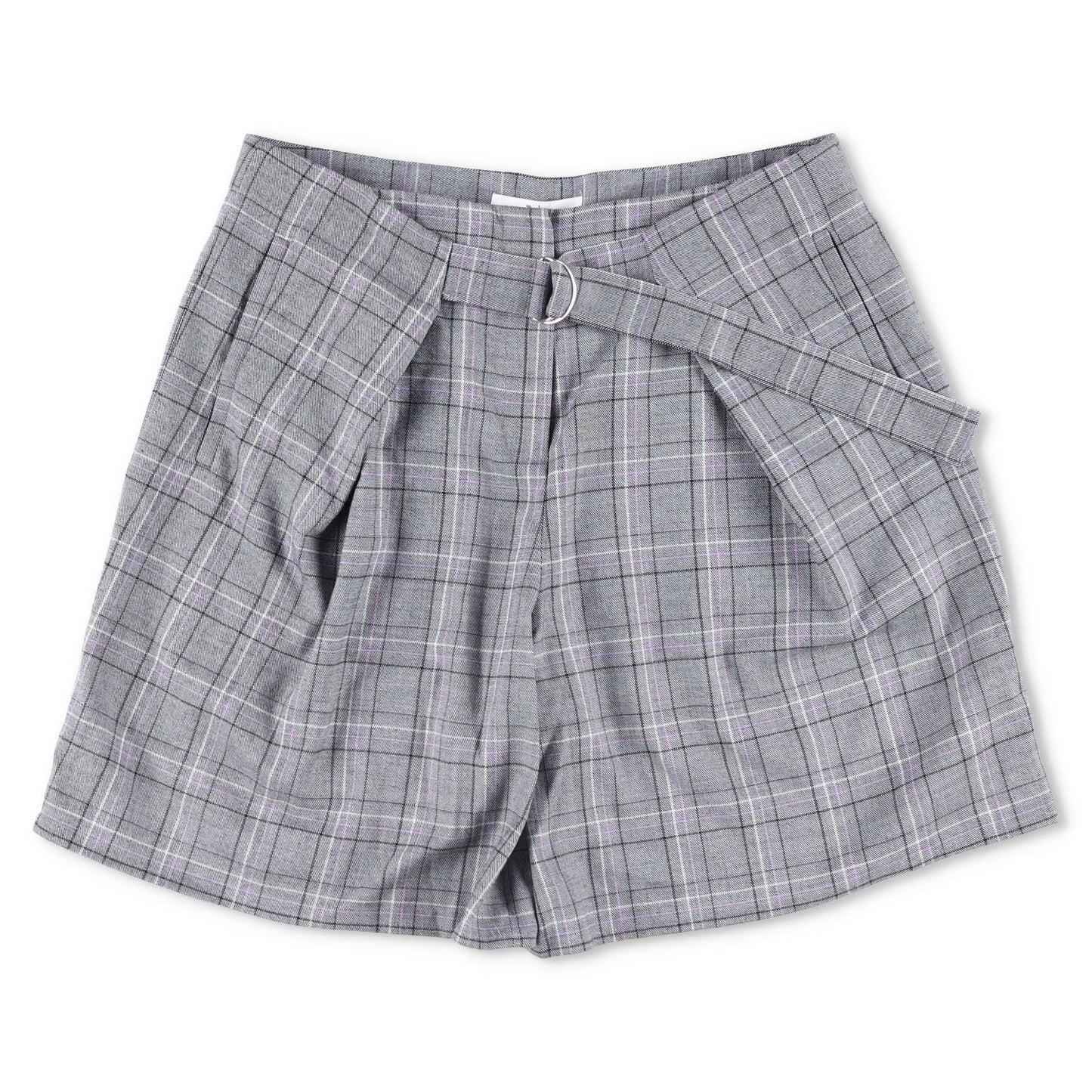 TIBI Womens Plaid Paperbag Shorts Cotton Tie Belt Pleated Front Size 6 RRP 200