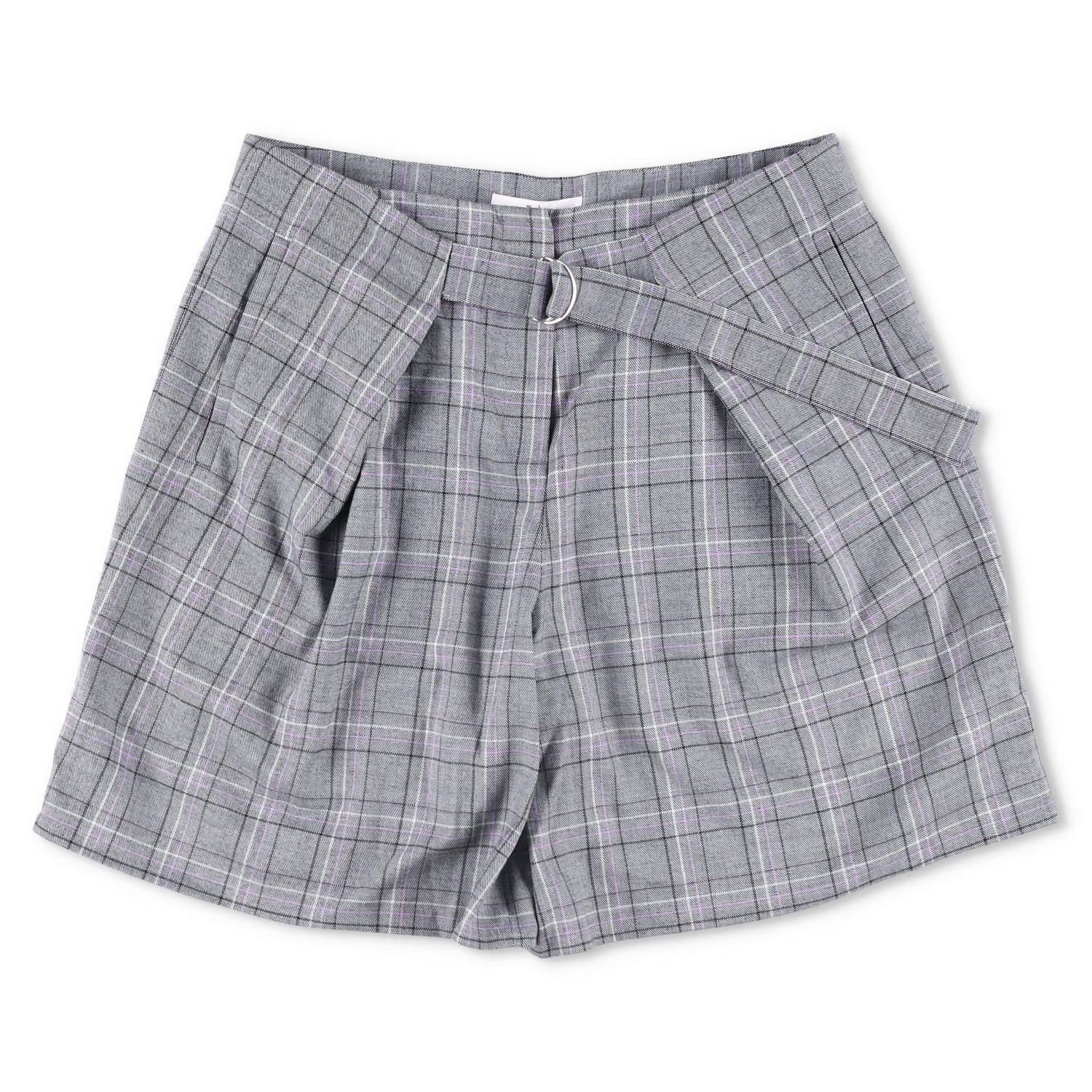 TIBI Womens Plaid Paperbag Shorts Cotton Tie Belt Pleated Front Size 6 RRP 200