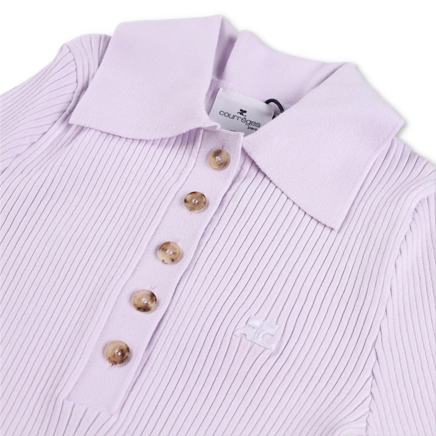 COURREGES Womens Rib Knit Polo Basic Blouse Purple Collared Buttoned S RRP 440 — View 7
