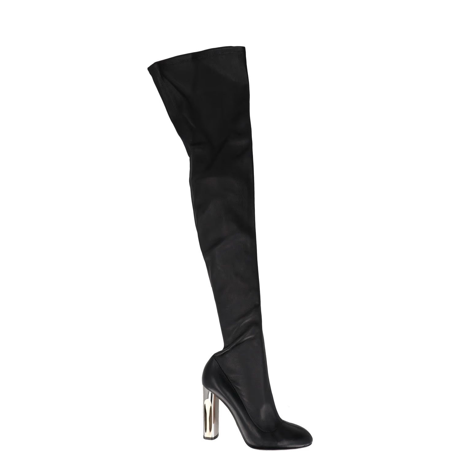 ALEXANDER MCQUEEN Womens Mid Thigh Boots Black Leather Block Heel UK 6 RRP 1975