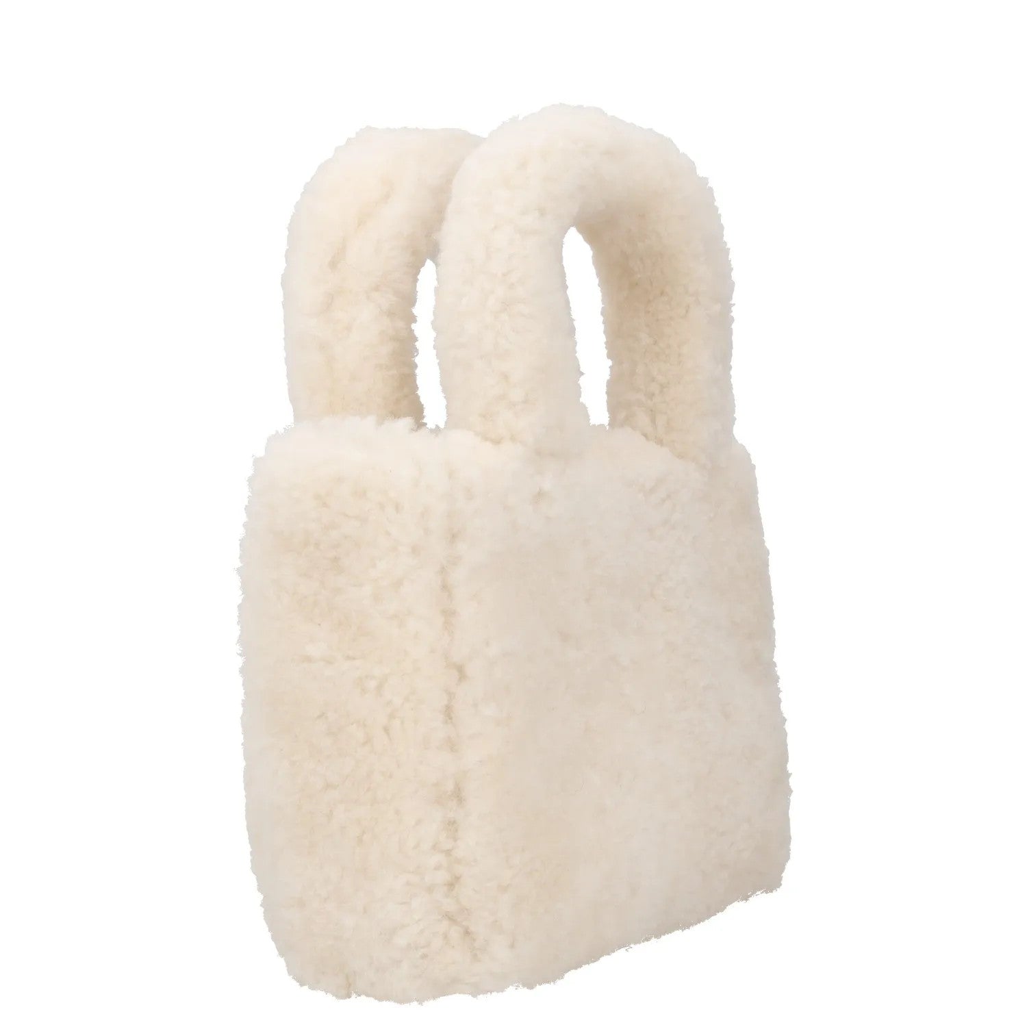 AMINA MUADDI Womens Handbag White Plush Shearling Top Handle S RRP 650 — View 3