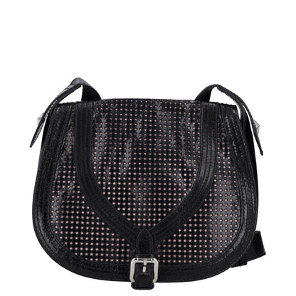 JUST CAVALLI Womens Saddle Handbag Black Leather Silver Buckle Closure M RRP 300