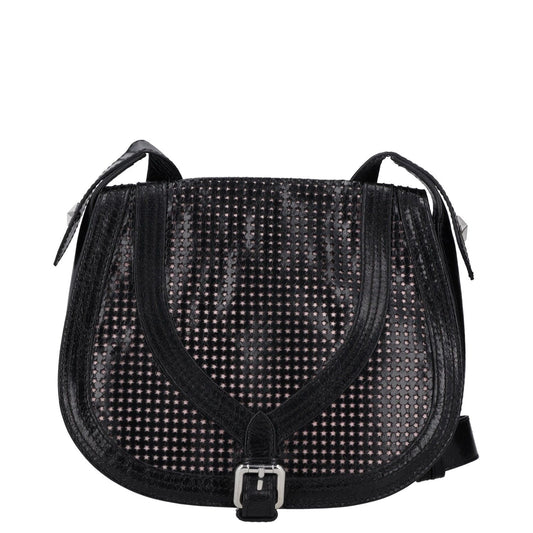JUST CAVALLI Womens Saddle Handbag Black Leather Silver Buckle Closure M RRP 300