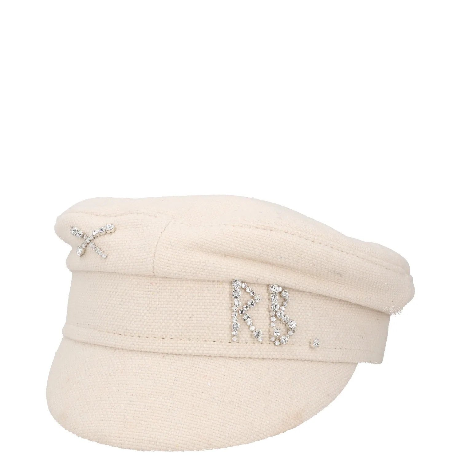 RUSLAN BAGINSKIY Womens Cotton Crystal Baker Boy Hat Ivory Rhinestone M RRP 375 — View 2