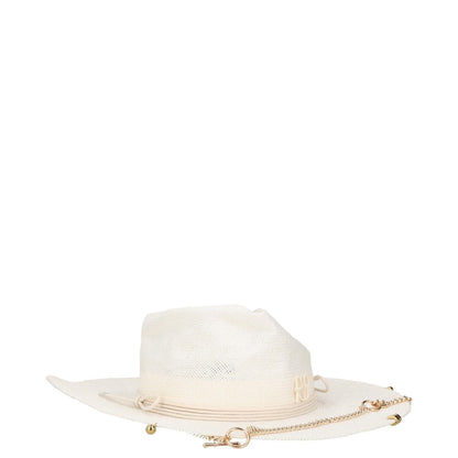 RUSLAN BAGINSKIY Womens Pierced Chain Strap Fedora Hat Beige Neutrals L RRP 400