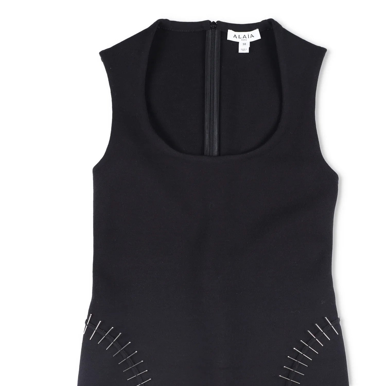 ALAIA Womens Mini Dress Scoop Neck Sleeveless Pin Side Detail Black 38 RRP 2530 — View 2