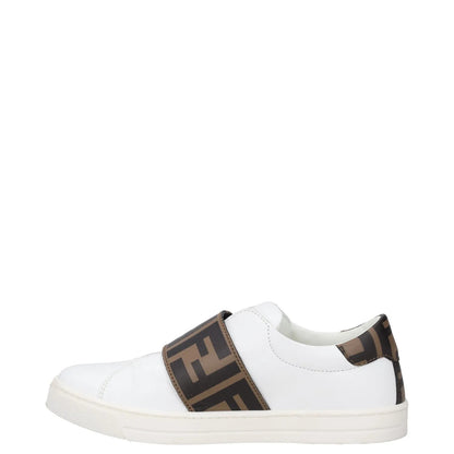 FENDI Boys Trainer White Leather Low Top Lace Up Beige Logo UK 12.5 RRP 175 — View 4
