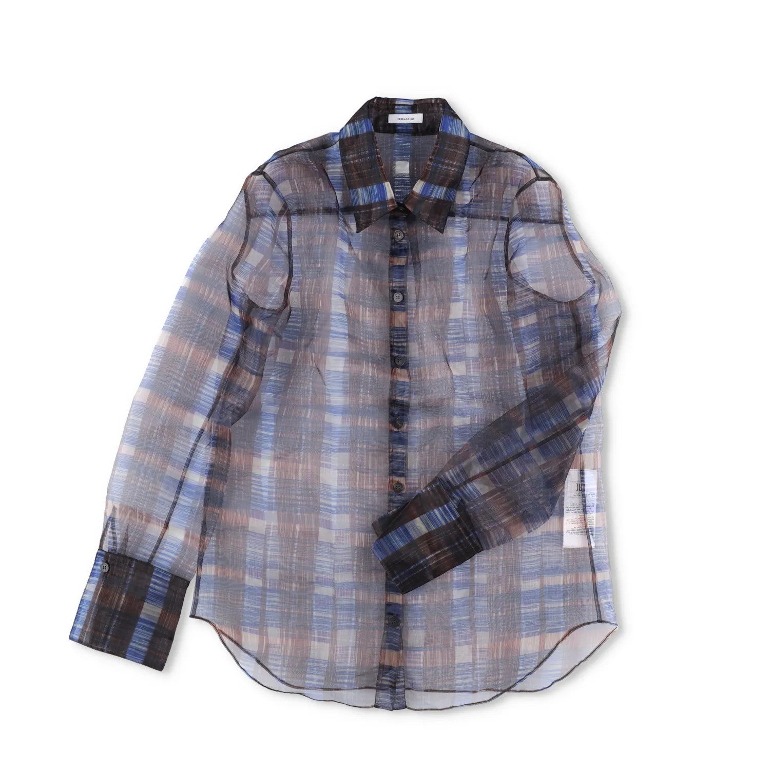 SALVATORE FERRAGAMO Women Sheer Shirt Long Sleeve Check Button Brown 40 RRP1150 — View 4