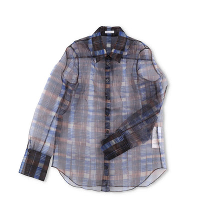 SALVATORE FERRAGAMO Women Sheer Shirt Long Sleeve Check Button Brown 40 RRP1150 — View 4