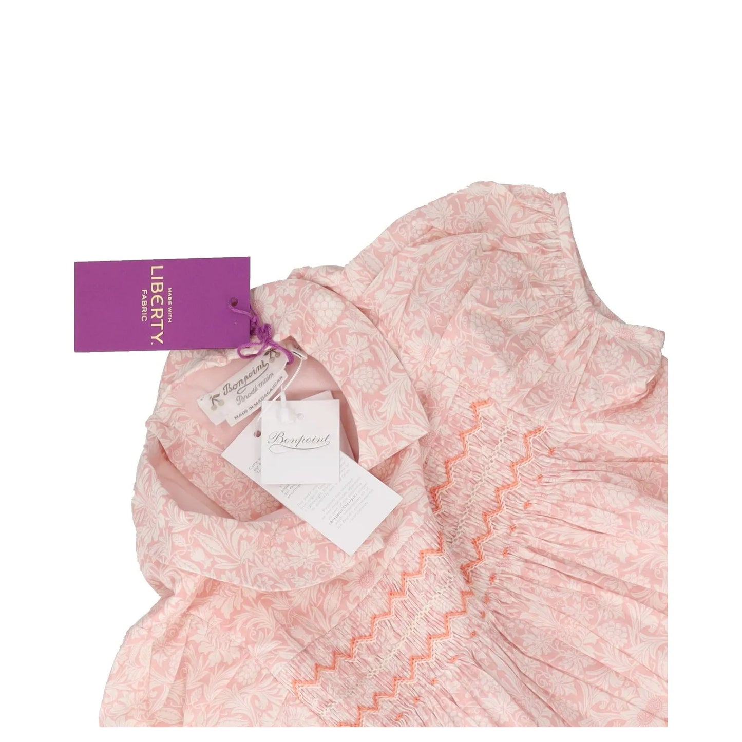 BONPOINT Baby Girl Robe Smockee Joyeuse Dress Pink Midi Floral 36 Months RRP 173 — View 4