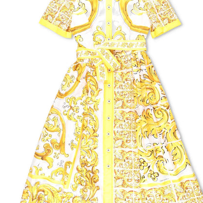 DOLCE & GABBANA Womens Dress Midi Short Sleeve Maiolica Yellow Size 40 RRP 2150 — View 4