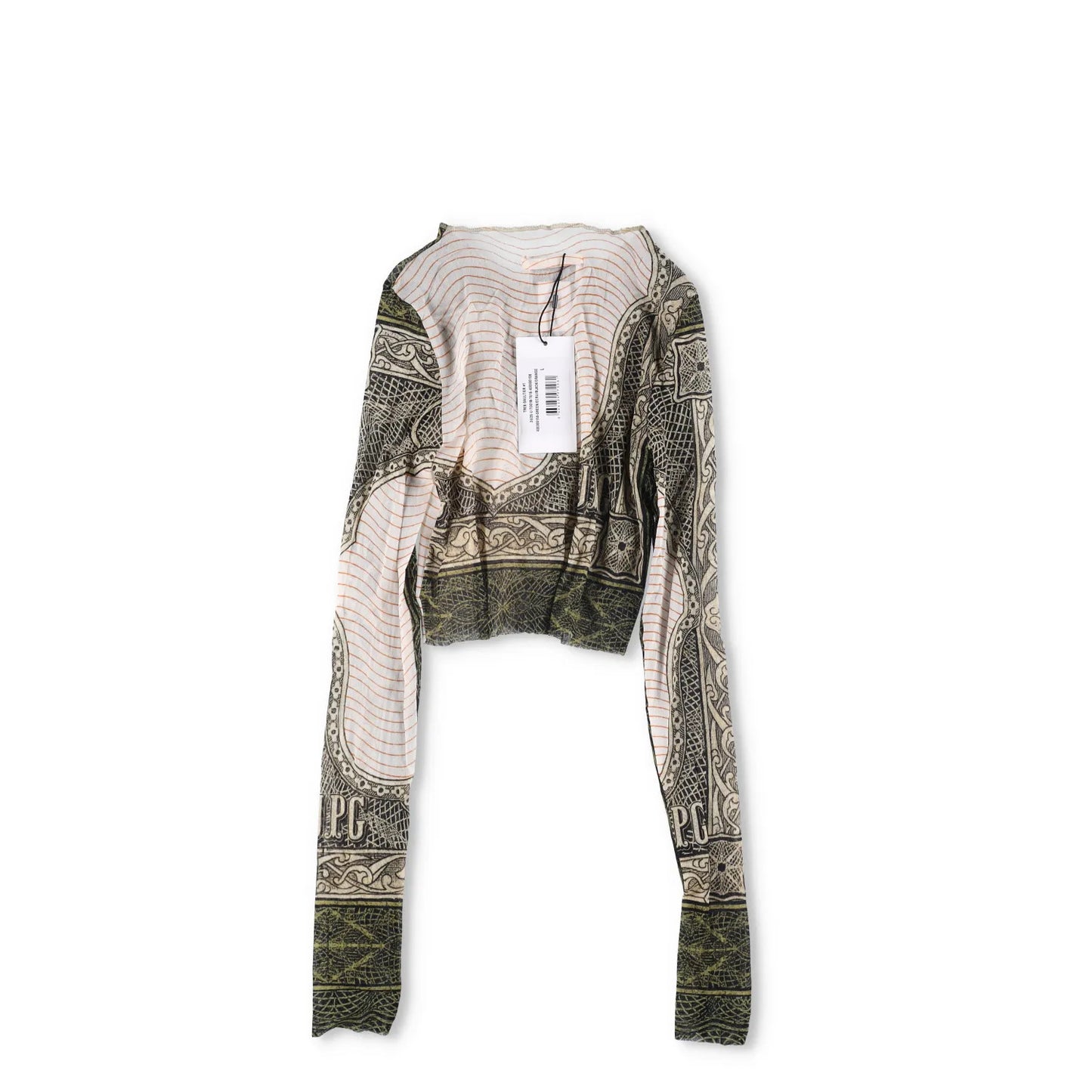 JEAN PAUL GAULTIER Cartouche Printed Mesh Crop Top Multicoloured Size L RRP 270 — View 6