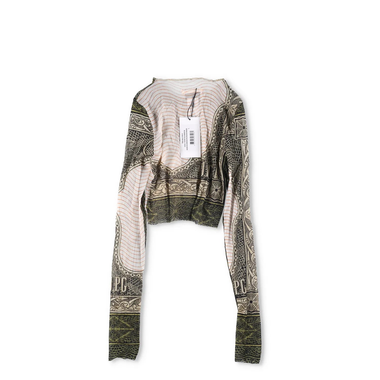 JEAN PAUL GAULTIER Cartouche Printed Mesh Crop Top Multicoloured Size L RRP 270 — View 6