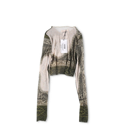 JEAN PAUL GAULTIER Cartouche Printed Mesh Crop Top Multicoloured Size L RRP 270 — View 6