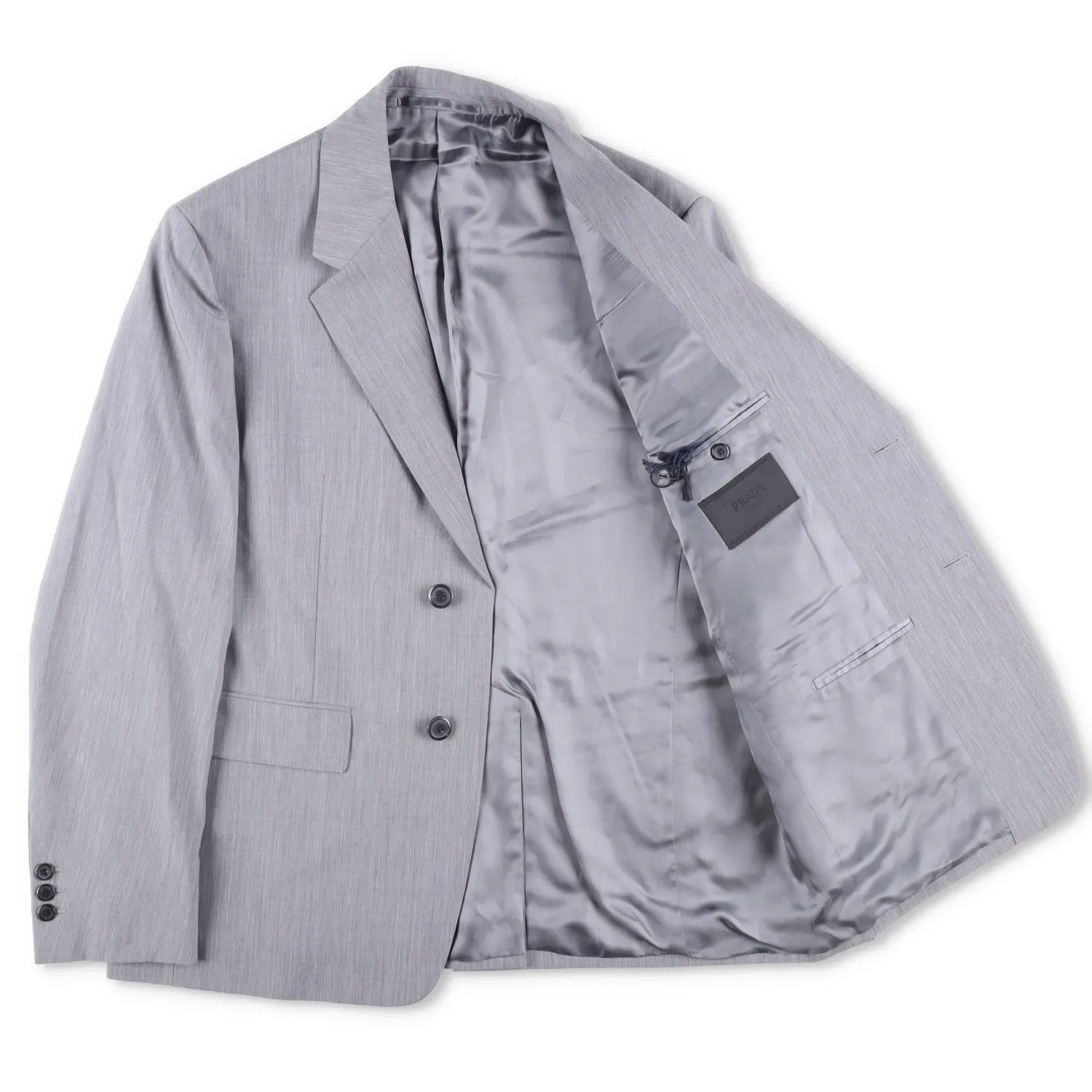 PRADA Mens Mohair Seta Suit Blazer Light Grey Double Breasted Size 50 RRP 2900 — View 7