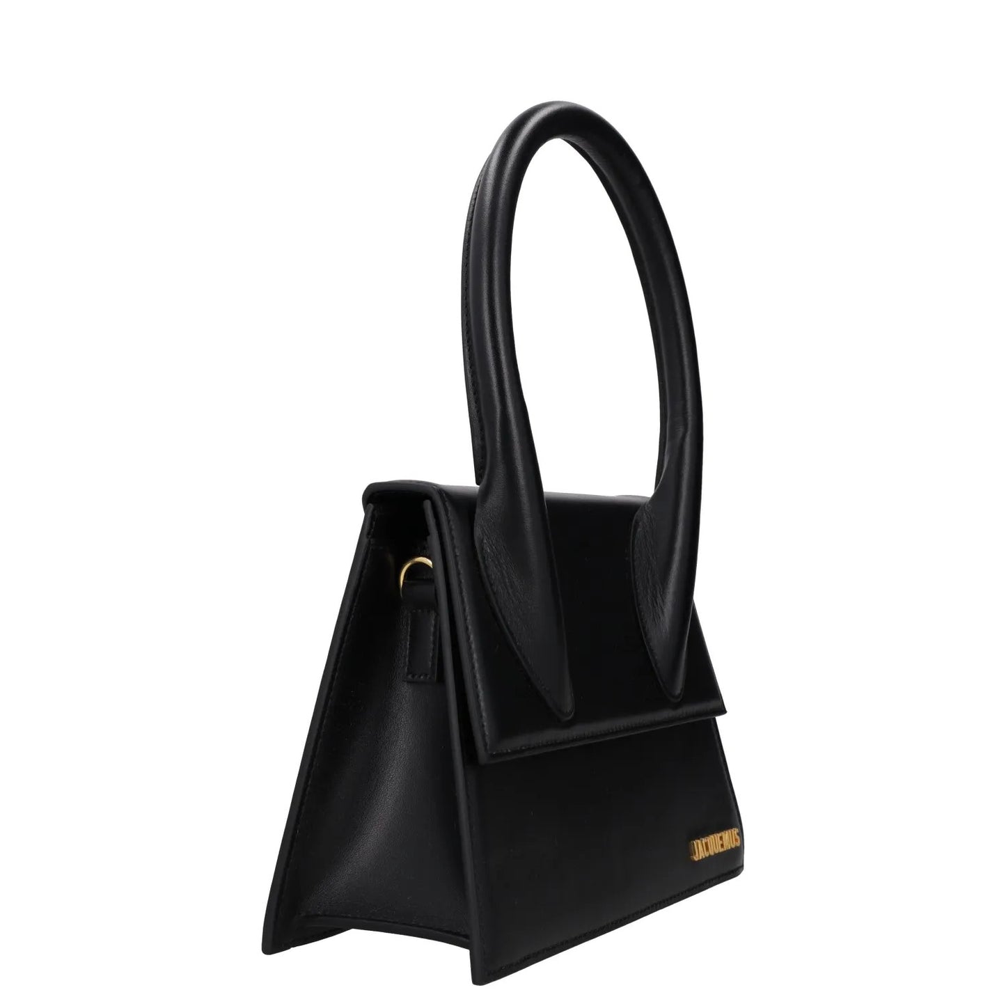 JACQUEMUS Womens Top Handle Bag Black Leather Flap Closure Gold Logo OS RRP 640 — View 6
