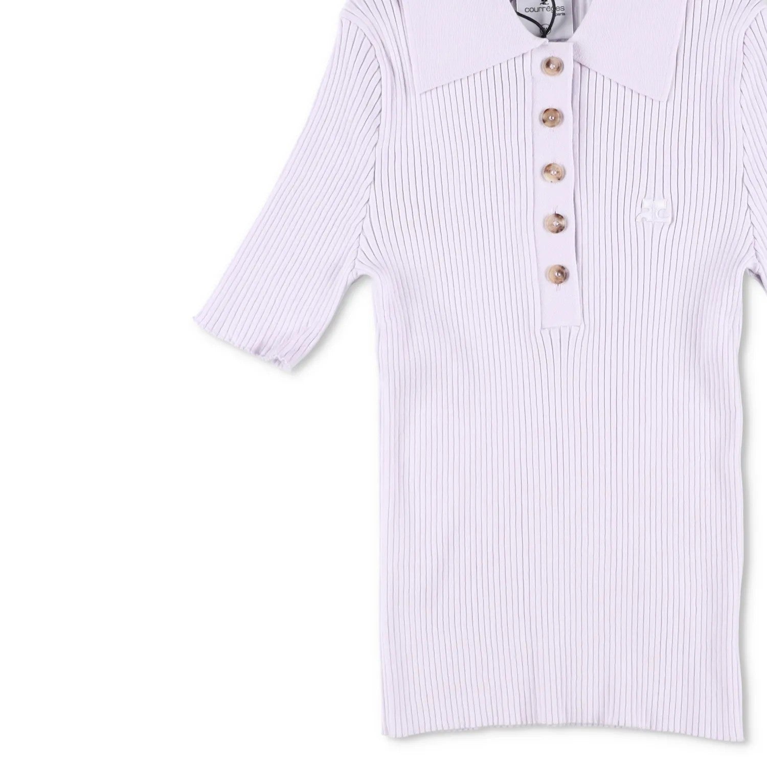COURREGES Womens Rib Knit Polo Basic Blouse Purple Collared Buttoned S RRP 440 — View 4