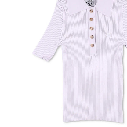 COURREGES Womens Rib Knit Polo Basic Blouse Purple Collared Buttoned S RRP 440 — View 4