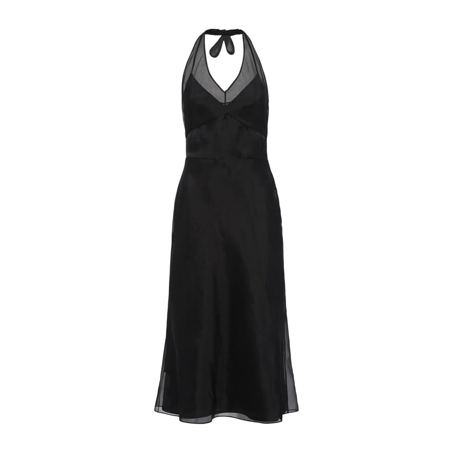 PRADA Womens Midi Dress Halter Neck Tie Sleeveless Re Edition Black 44 RRP 3060