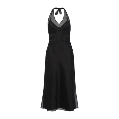 PRADA Womens Midi Dress Halter Neck Tie Sleeveless Re Edition Black 44 RRP 3060