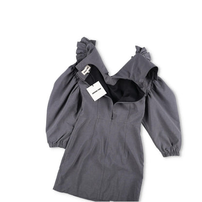 SHUSHU TONG Womens Dress Grey High Neck Puff Sleeve Knee Length Zip 8 RRP 500 — View 6