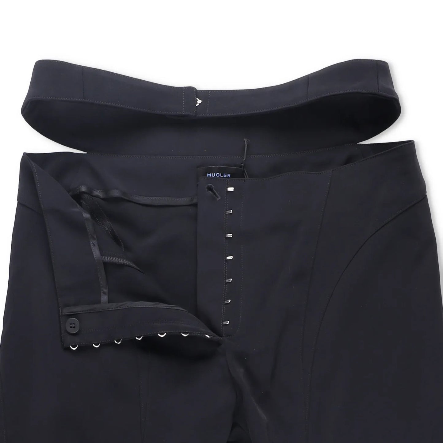 MUGLER Womens Flared Trousers Black Button Flat Front Size 42 RRP 1195 — View 7