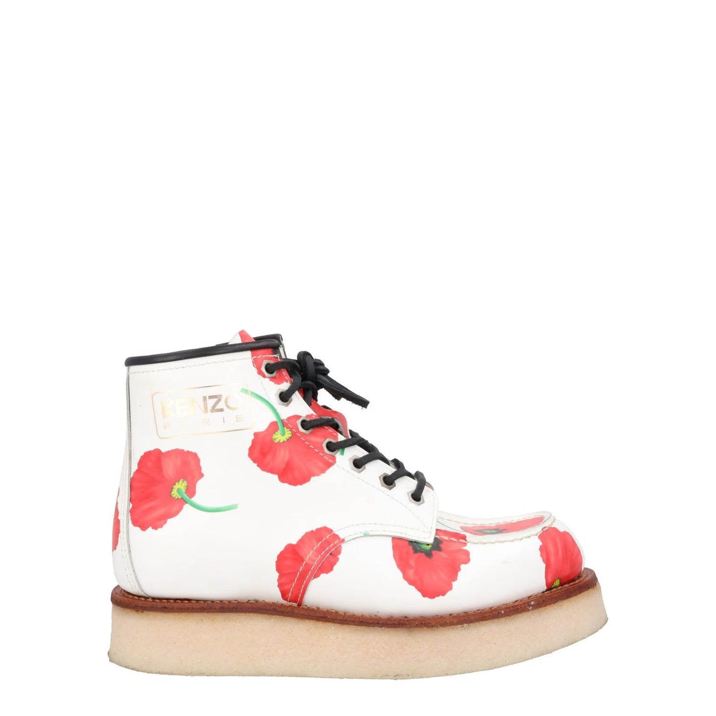 KENZO Womens Yama Lace Boots Leather Casual White Red Floral Size 38 RRP 735