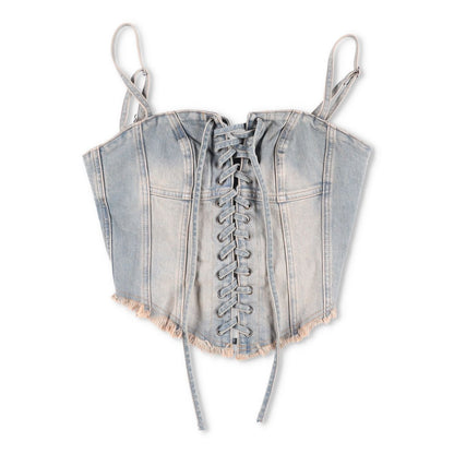 MISBHV Womens Sunset Wash Lara Laced Denim Corset Blue Sleeveless Size M RRP 240