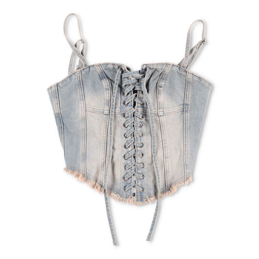 MISBHV Womens Sunset Wash Lara Laced Denim Corset Blue Sleeveless Size M RRP 240