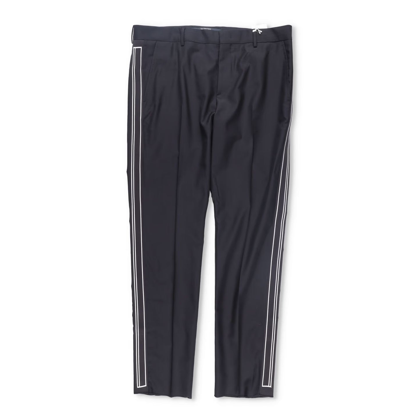 VALENTINO Mens Chino Trousers Black Wool Blend White Striped Size 54 RRP 385