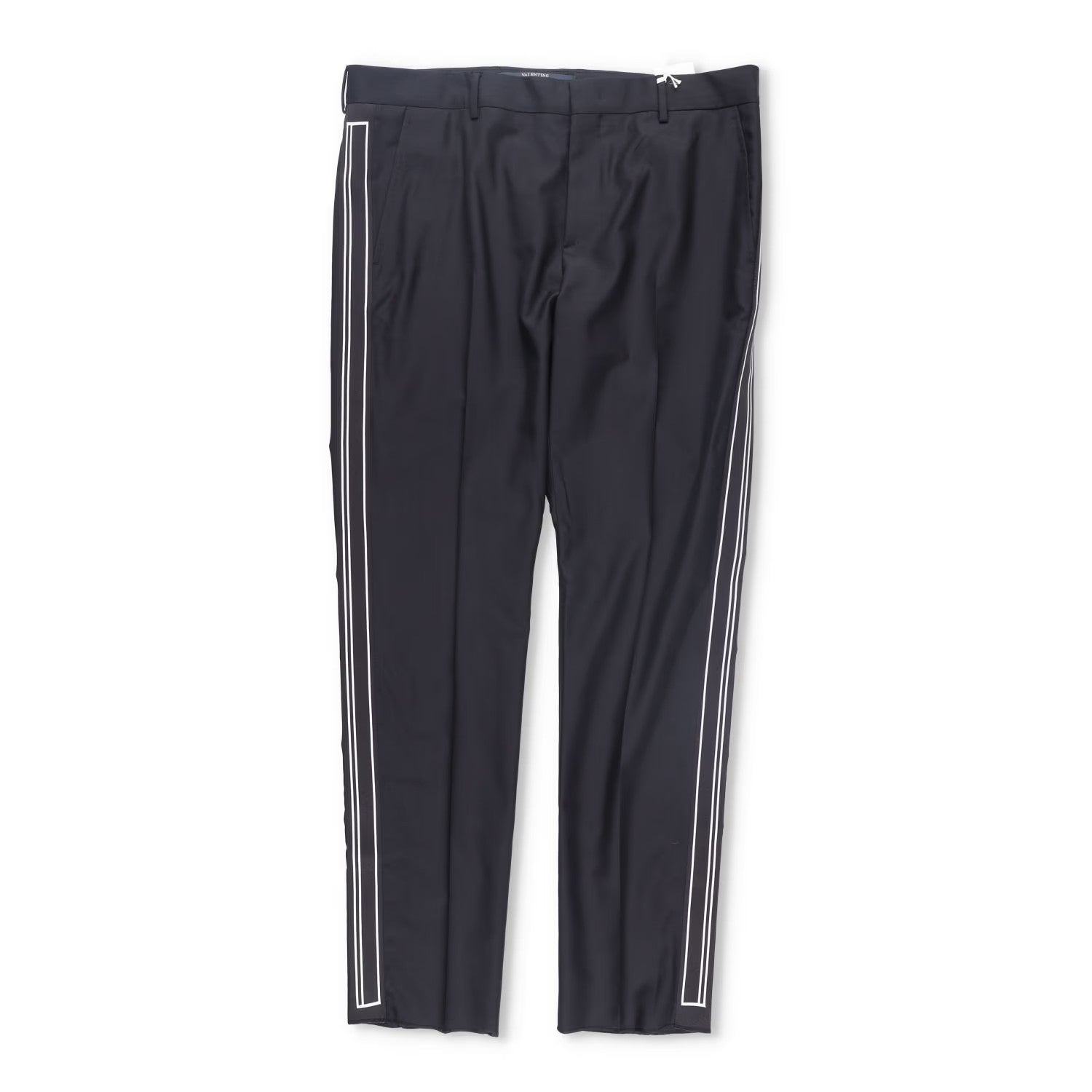 VALENTINO Mens Chino Trousers Black Wool Blend White Striped Size 54 RRP 385