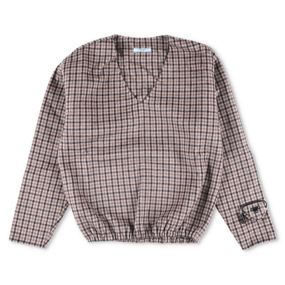 PRADA Womens Blouse V-Neck Long Sleece Check Pattern Brown Size 40 RRP 2830