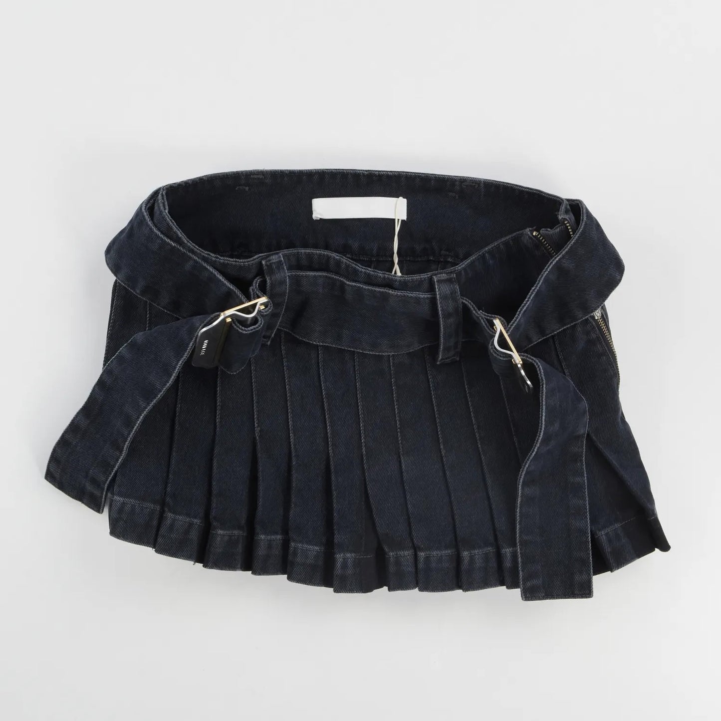 DION LEE Womens Darted Denim Mini Skirt Black Cotton Buckle Size 6 RRP 690 — View 7
