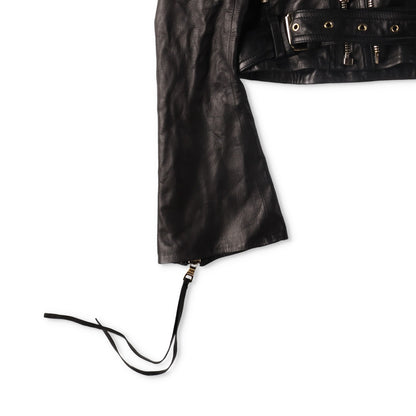 BALMAIN Womens Leather Cropped Biker Jacket Zippers Black Designer RRP3000 — View 5