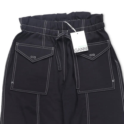 GANNI Womens Trousers Light Slub High Waist Pocket Tie Bottom Black 36 RRP 255 — View 5