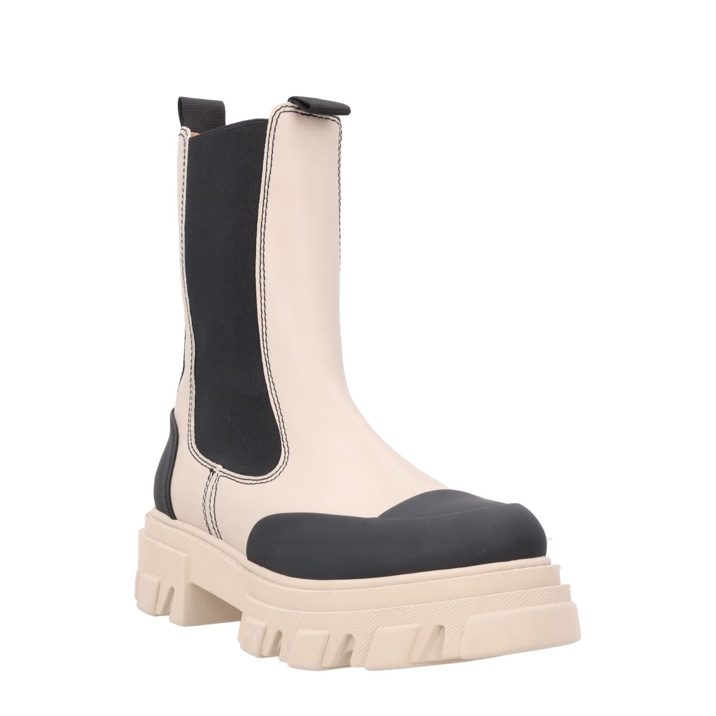 GANNI Womens Mid Calf Cowboy Boot Vegan Leather Beige Black Cleated UK 7 RRP 375 — View 2