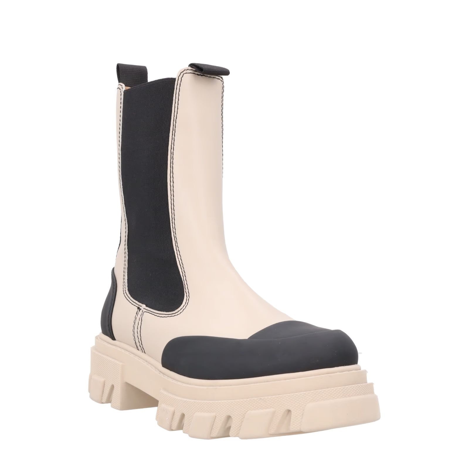 GANNI Womens Mid Calf Cowboy Boot Vegan Leather Beige Black Cleated UK 7 RRP 375 — View 2