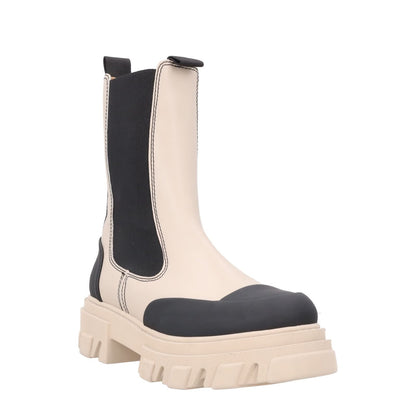 GANNI Womens Mid Calf Cowboy Boot Vegan Leather Beige Black Cleated UK 7 RRP 375 — View 2