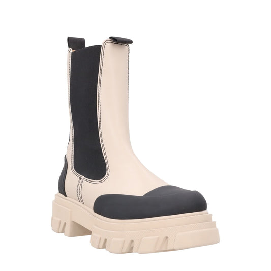 GANNI Womens Mid Calf Cowboy Boot Vegan Leather Beige Black Cleated UK 7 RRP 375 — View 2